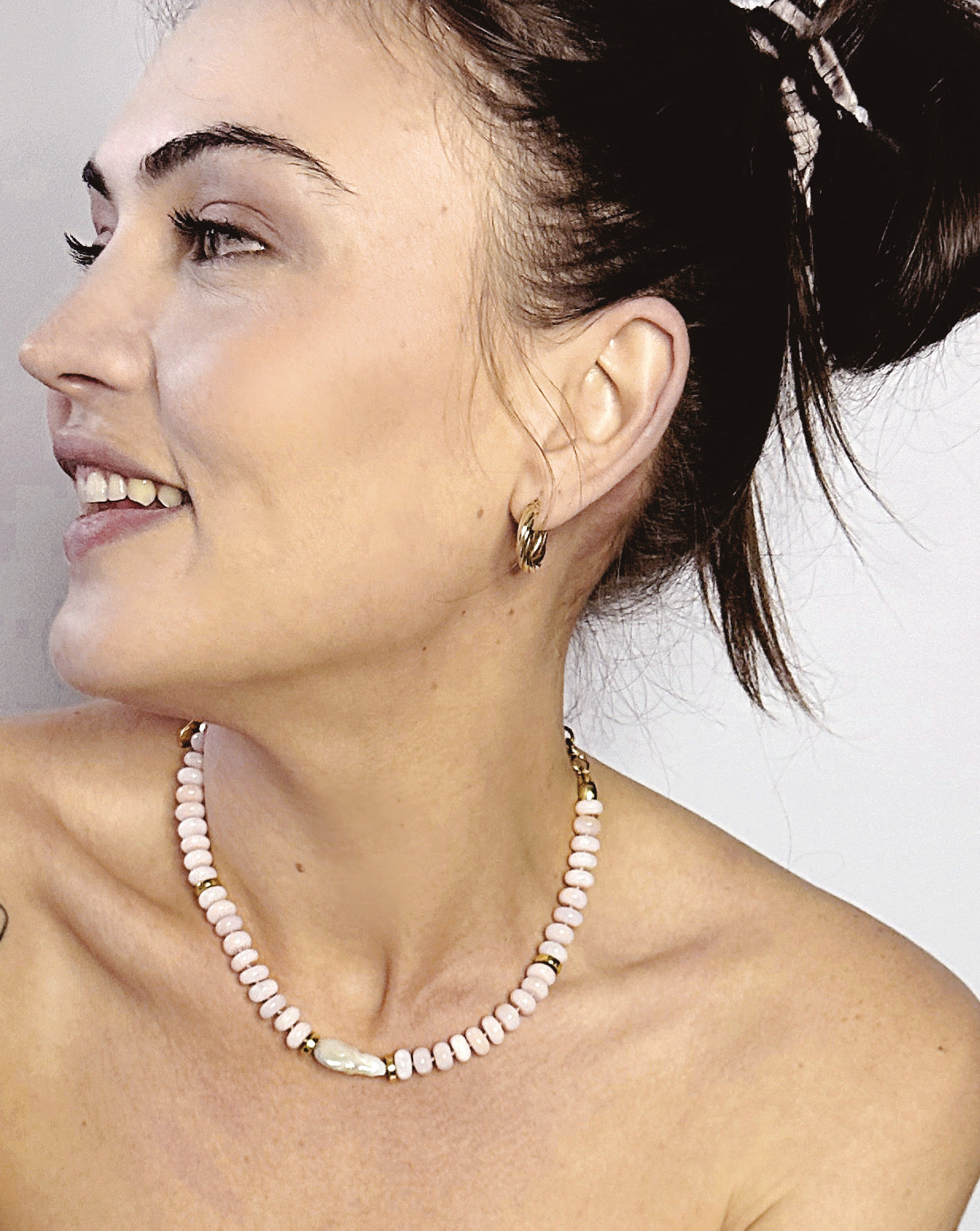 Pink Opal & Pearl Necklace