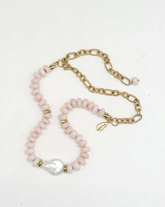 Pink Opal & Pearl Necklace