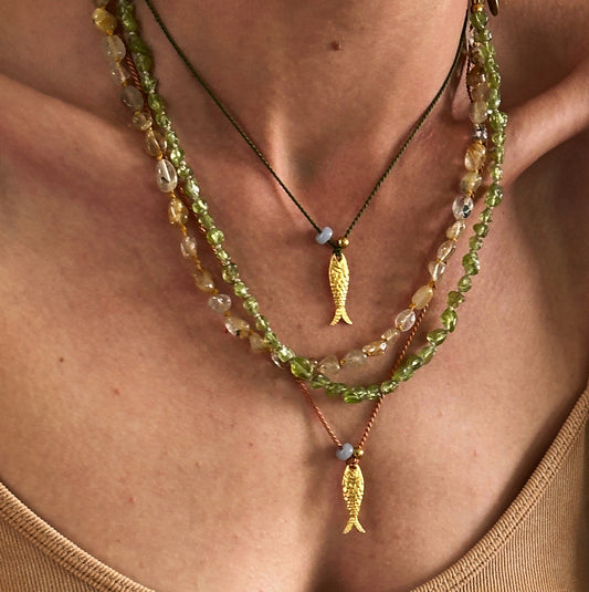 August Birthstone - Peridot Organic Gemstone Necklace