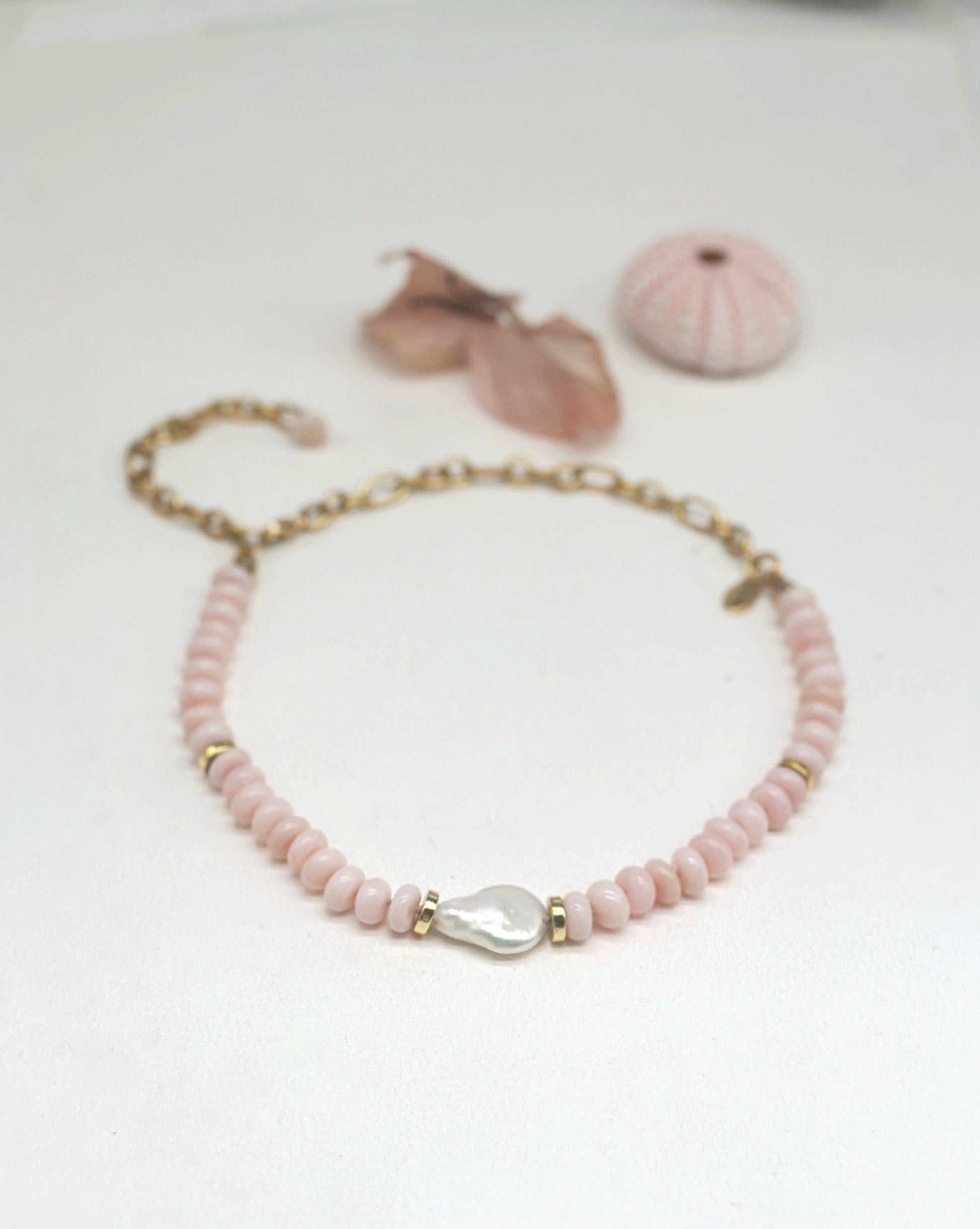 Pink Opal & Pearl Necklace